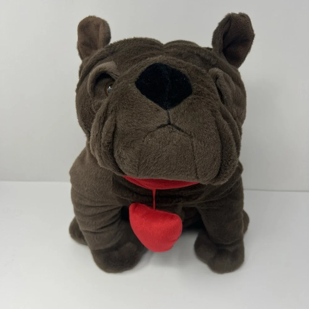 Dan Dee Brown Bulldog Plush‎ 13 Inch Red Collar Soft Stuffed Animal Toy Cute